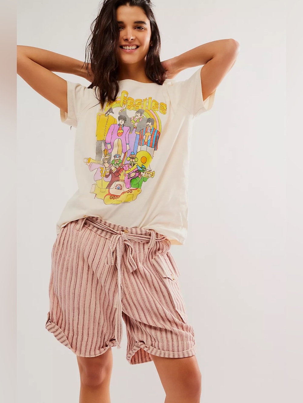 NWOT FREE PEOPLE FP One Harriet Striped Shorts | Mauve Combo MSRP $78 Size L